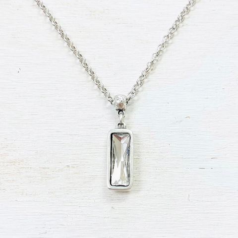 Fashion Rectangle Clear Stone Necklace