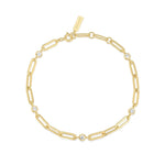 Gold Bezel Station Paper Clip Bracelet