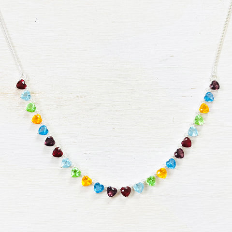 Sterling Silver Multi-Colored Heart Stone Estate Necklace