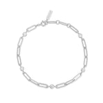 Silver Bezel Station Paper Clip Bracelet