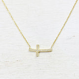 Sterling Silver Sideways CZ Cross Necklace