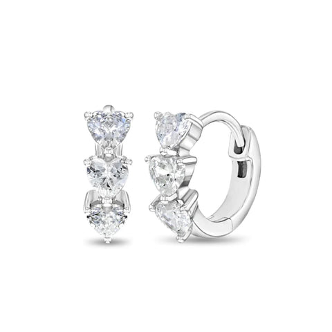 Sterling Silver CZ Heart Hoops