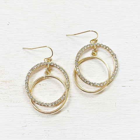 Fashion Gold Tone Interlocking Circle Dangle Earrings