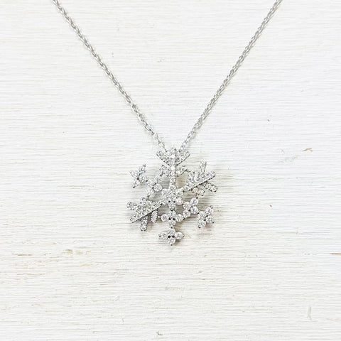 Sterling Silver CZ Snowflake Necklace