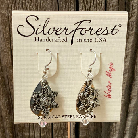 Silver Forest Snowflake Earrings