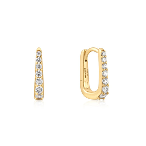 Gold Oval Pavé Huggies