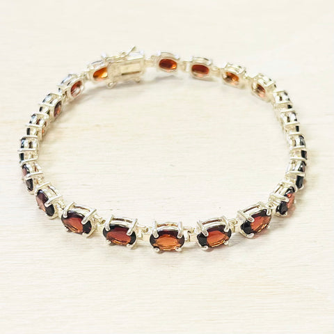 Sterling Silver Estate Red Stone Bracelet