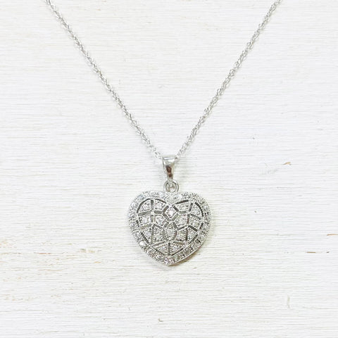 Sterling Silver Estate Heart Pendant Necklace
