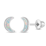 Sterling Silver Opal Crescent Moon Studs