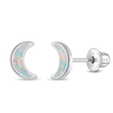 Sterling Silver Opal Crescent Moon Studs