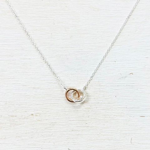Sterling Silver Two Tone Interlocking Circles Necklace