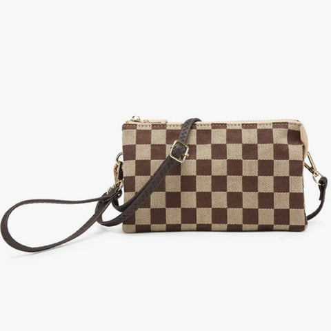 Riley Brown/Tan Checkered Wristlet/Crossbody