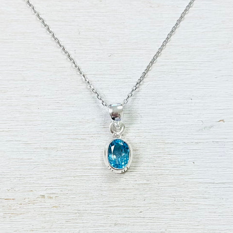 Sterling Silver Oval Blue Topaz Necklace