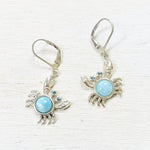 Sterling Silver Estate Crab Earrings w/Larimar Stone