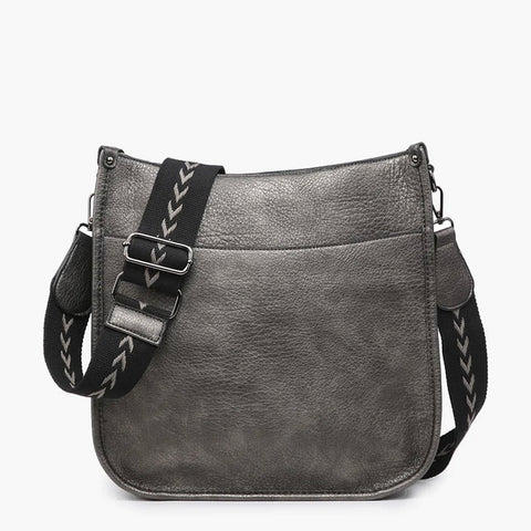 Chloe Gunmetal Crossbody with Embroidered Guitar Strap