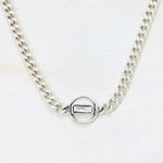 Fashion Silver Tone Chunky Link Necklace with Clear Oblong Stone