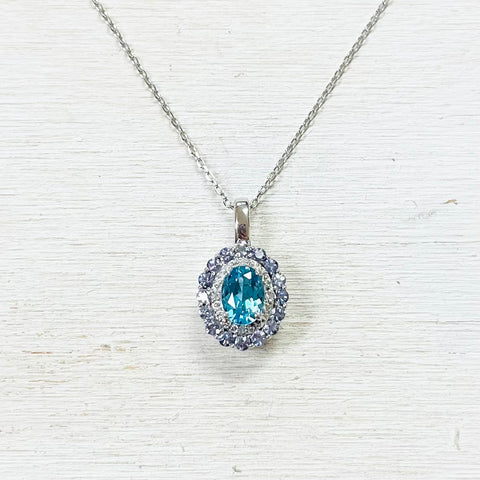 Sterling Silver Aqua Stone Necklace