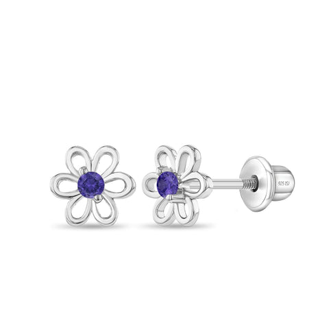 Sterling Silver Purple Flower Earrings