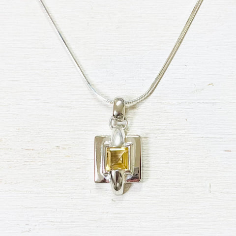 Sterling Silver Estate Yellow Stone Necklace