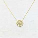 Sterling Silver Gold Plated CZ Tree of Life Necklace