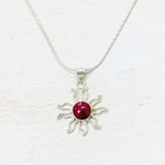 Sterling Silver Estate Red Stone Sun Necklace