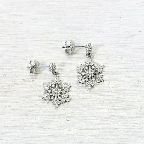 Sterling Silver CZ Snowflake Dangle Earrings