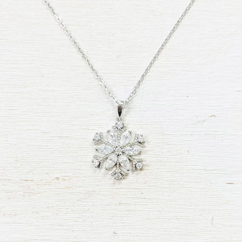 Sterling Silver CZ Snowflake Necklace