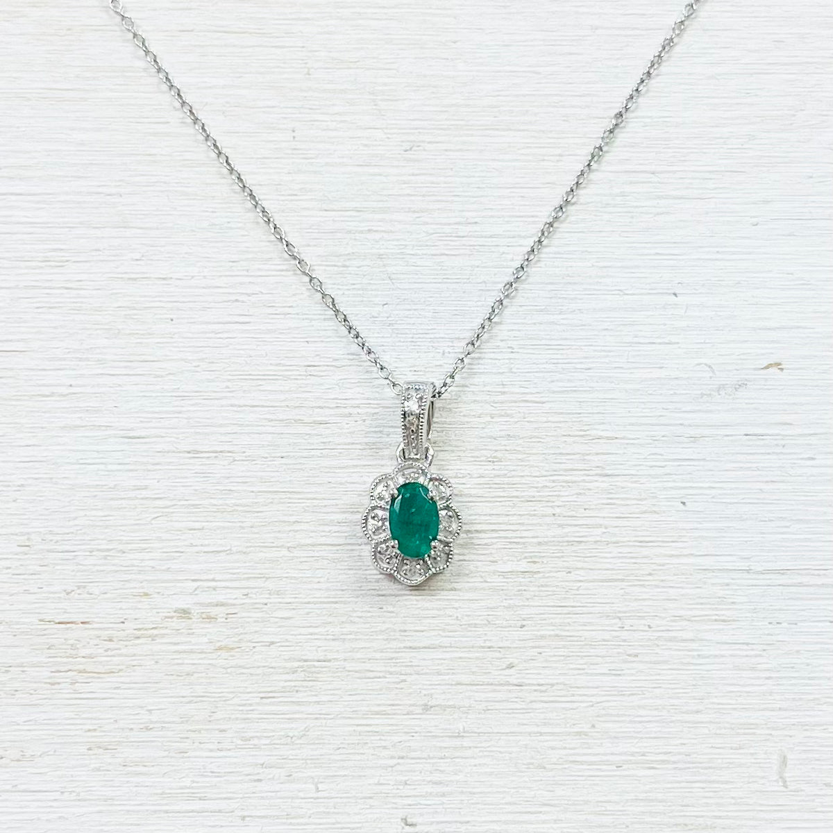 Sterling Silver Emerald and Diamond Necklace – Michelle's Jewelry Studio