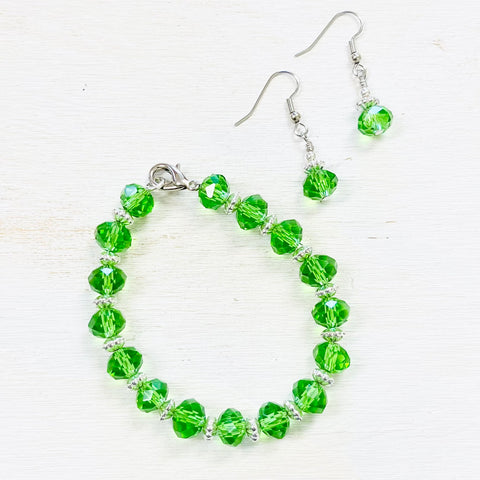 Fashion Green Beaded Bracelet and Earring Set