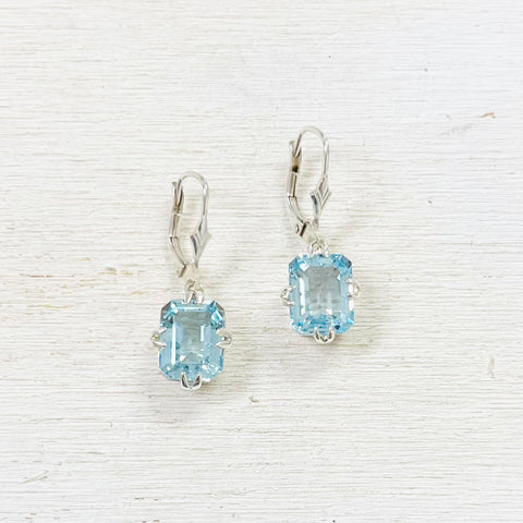 Sterling Silver Estate Blue Stone Earrings