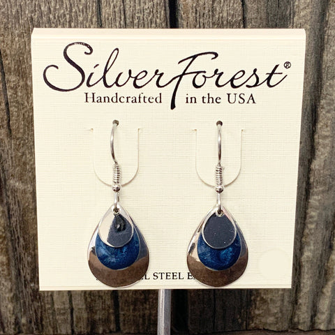 Silver Forest Blue Evening Rain Earrings