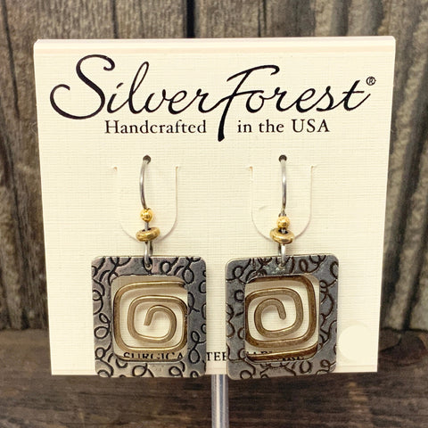 Silver Forest Square w/ Coil Earrings