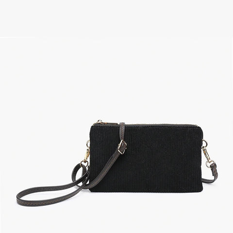 Riley Black Corduroy Wristlet/Crossbody