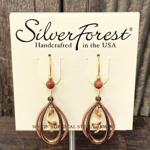 Silver Forest Tri Tone Teardrop Dangle Earrings