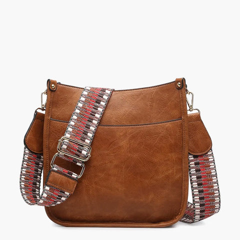 Chloe Brown Crossbody w/ Embroidered Guitar Strap