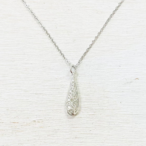 Sterling Silver Filigree Teardrop Necklace