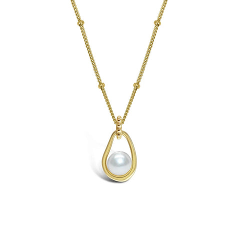 Sterling Silver Gold Plated Cradled Pearl Necklace