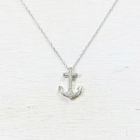 Sterling Silver and Diamond Anchor Necklace