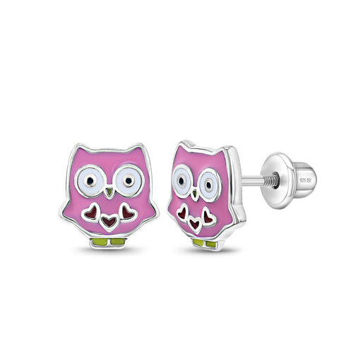 Sterling Silver Pink Owl Earrings