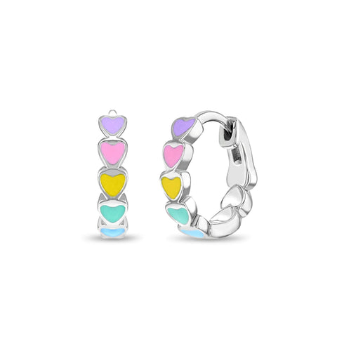 Sterling Silver Rainbow Heart Hoops