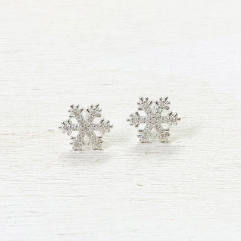 Sterling Silver CZ Snowflake Studs