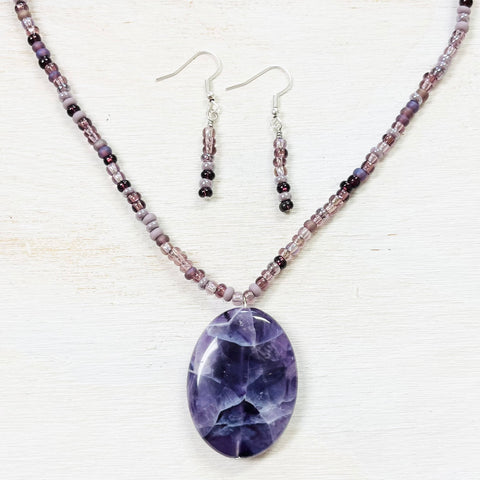Fashion Purple Beaded Necklace and Earring Set
