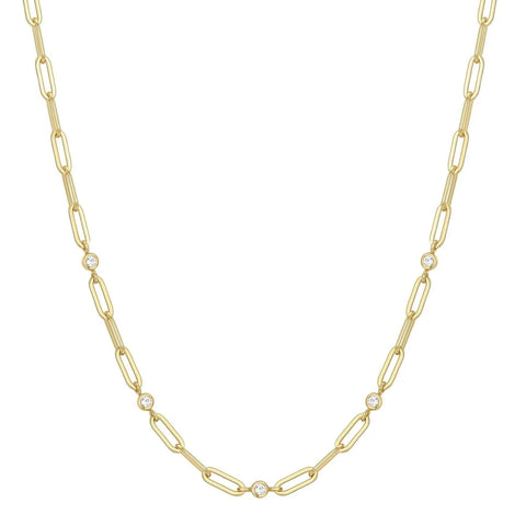 Gold Bezel Station Paper Clip Necklace
