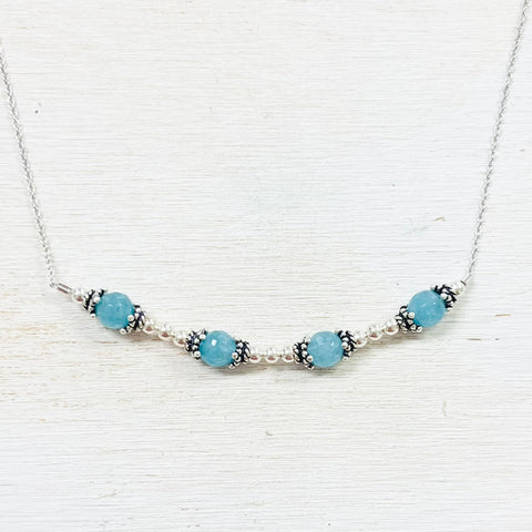 Sterling Silver Blue Stone Beaded Bar Necklace