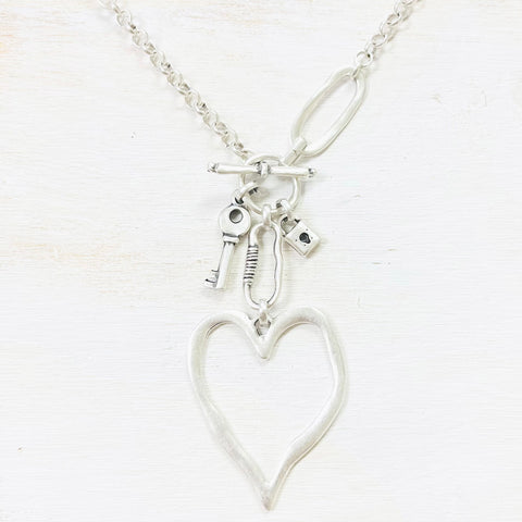 Fashion Heart Charm Long Toggle Necklace