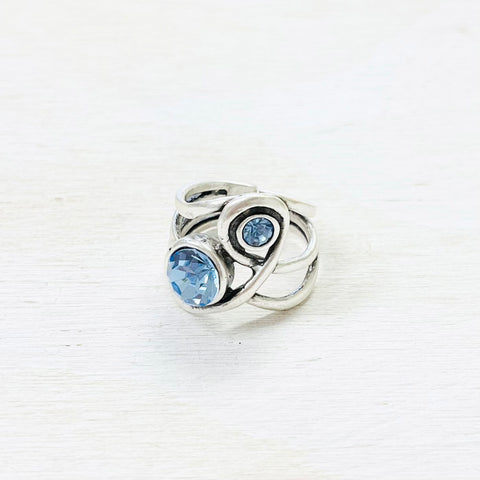 Fashion Silver Tone Blue Stone Ring