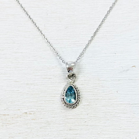 Sterling Silver Blue Topaz Teardrop Necklace