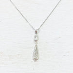 Sterling Silver Clear Stone Filigree Teardrop Necklace