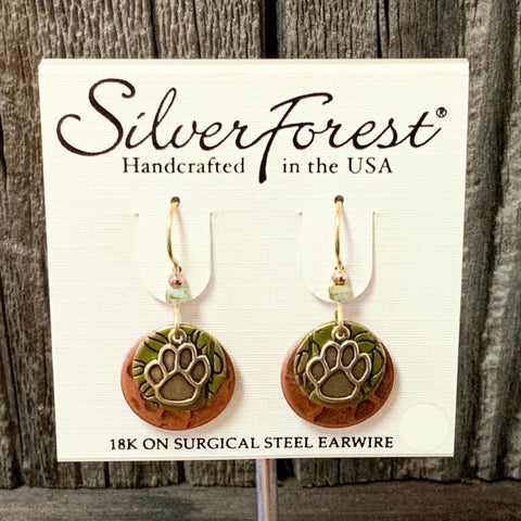 Silver Forest Paw Print Earrings