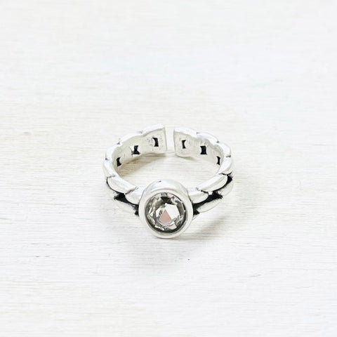 Fashion Silver Tone Clear Stone Ring